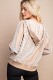 Shimmer Bling Button Up Hoodie Jacket in Taupe S-L