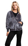 Shimmer Bling Button Up Hoodie Jacket in Grey S-L