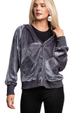 Shimmer Bling Button Up Hoodie Jacket in Grey S-L
