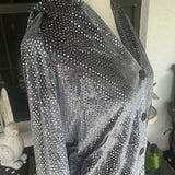 Shimmer Bling Button Up Hoodie Jacket in Grey S-L