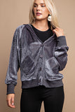 Shimmer Bling Button Up Hoodie Jacket in Grey S-L