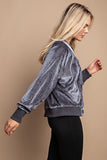Shimmer Bling Button Up Hoodie Jacket in Grey S-L