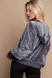 Shimmer Bling Button Up Hoodie Jacket in Grey S-L