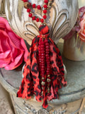 Holly Leopard Tassel Necklace in Ruby