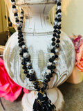 Holly Leopard Tassel Necklace in Black