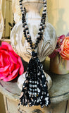 Holly Leopard Tassel Necklace in Black