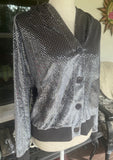 Shimmer Bling Button Up Hoodie Jacket in Grey S-L