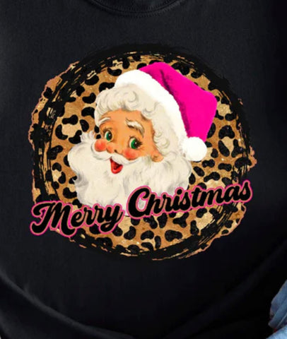 Merry Christmas Leopard Pink Santa T