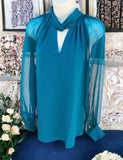 Metallic Shimmer Blouse in Teal S-L