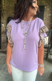 FrilLEE Sleeve Leopard Top in Lavender