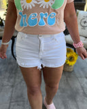 White Denim Distressed Cuffed Shorts S- L