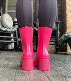 Neon Pink Jelly Boots