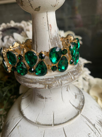 Emerald Teardrop Crystal Stretch Bracelet