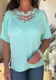 Vintage Spring Lace Top in Ice Blue S-L