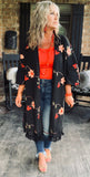 Forever Free Floral Embroidery Kimono in Black/Restock S/M
