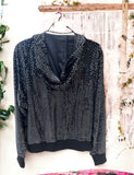 Shimmer Bling Button Up Jacket in Black S-L