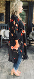 Forever Free Floral Embroidery Kimono in Black/Restock S/M