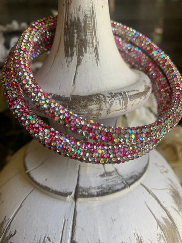 Glitzy AB & Hot Pink Bangle Bracelet Stack