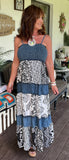 Smocked Denim Dress Black and White