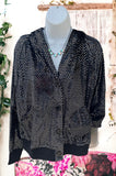 Shimmer Bling Button Up Jacket in Black S-L