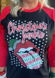 Christmas Junkie Raglan T M L