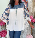 Denim Blossom Blouse Plus 1X-3X