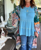 Tiered Lace Top in Ice Blue S-3X