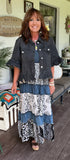 Smocked Denim Dress Black and White