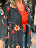 Forever Free Floral Embroidery Kimono in Black/Restock S/M