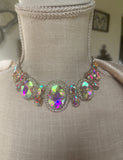 Silver AB Oval Choker Statement Necklace Set
