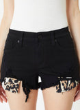 Clara Black Denim Leopard Shorts/Restock