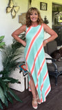 Summer Watercolor Dress in Aqua S L XL