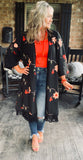 Forever Free Floral Embroidery Kimono in Black/Restock S/M