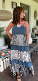 Smocked Denim Dress Black and White