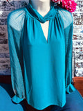 Metallic Shimmer Blouse in Teal S-L