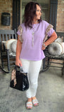 FrilLEE Sleeve Leopard Top in Lavender
