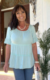 Tiered Sweetness Top in Sage S-3X