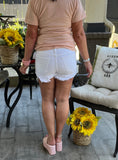 White Denim Distressed Cuffed Shorts S- L