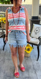 Medium Denim High Rise Frayed Shorts S-L