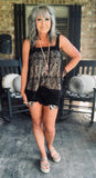Clara Black Denim Leopard Shorts/Restock
