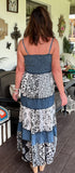 Smocked Denim Dress Black and White