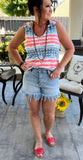 Medium Denim High Rise Frayed Shorts S-L