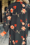 Forever Free Floral Embroidery Kimono in Black/Restock S/M