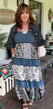 Smocked Denim Dress Black and White