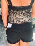Clara Black Denim Leopard Shorts/Restock