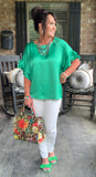 Feeling Gorgeous Blouse in Kelly Green S-2X