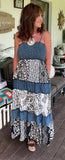 Smocked Denim Dress Black and White