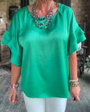 Feeling Gorgeous Blouse in Kelly Green S-2X