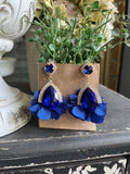 Cobalt Blue Crystal Petals Earrings
