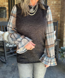 Cocoa and Denim Top 1X-3X